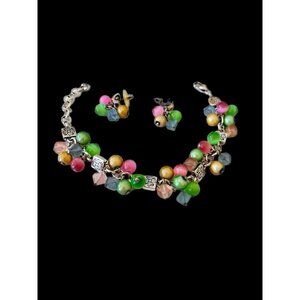 Brighton Mimosa Multicolor Pastel Beads Silver Swirl Bracelet Matching Earrings*